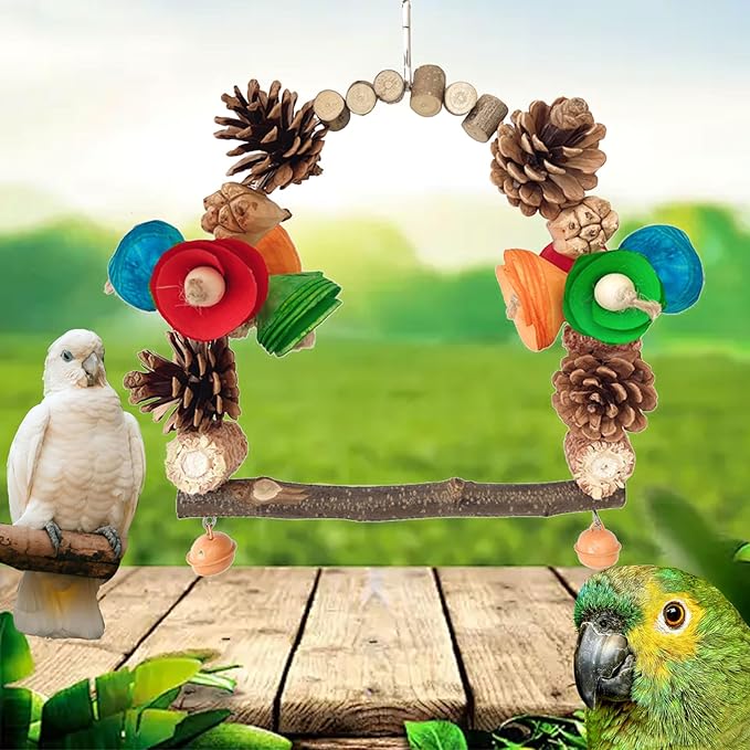 Bird Toys, Bird Perch Stand Playground for Cage, for Small-Medium Parrot, Parakeet, Budgie, Conures(Swing)