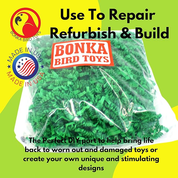 Bonka Bird Toys Colored Crinkle Shred Paper Chew Forage Nesting Treat Natural Multi-Use Craft Part Projects Cockatiels Parakeets Conures Amazons and Other Similar Birds (Green)