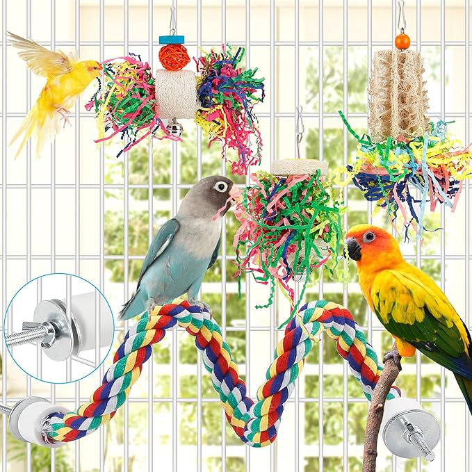 Bird Shredding Foraging Toys Parakeet Toy Chewing Hanging Toy Shredded Paper Bird Cage Accessories Bird Rope Perch for Conure Cockatiel Budgies Lovebird Parrotlet