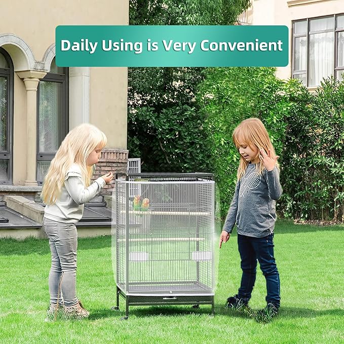 Large Bird Cage Cover, Bird Cage Seed Catcher, Adjustable Soft Airy Nylon Mesh Net, Birdcage Cover Skirt Seed Guard for Parrot Parakeet Macaw African (Solid-White, 15.7" x118")