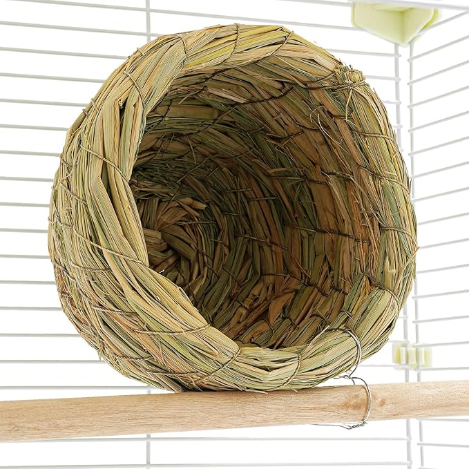 2-Door Wrought Iron Bird Cage Parakeet Cage with Roof, 30" H Parrot Cage Pet Birds Flight Cage w/Ladder & Nest, Interactive Birdcages Bird House Travel Cages for 4-6 Small Birds (Iron Mesh)