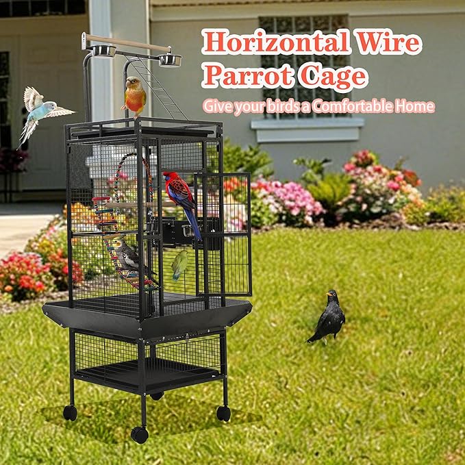 Large Bird Cages for Parrots,Bird Flight Cage for Parakeets,Cockatiel Cage for Birds,Large Parakeet Cage with Stand,Parrot Cages Cover,Seed Catcher,Toys,Feeders,Trays for Conure Canary Lovebird Budgie