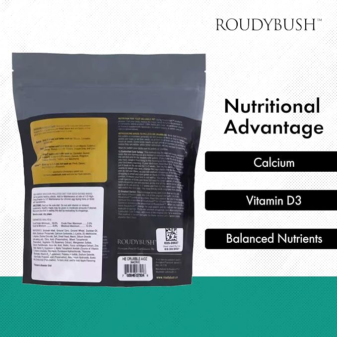 Roudybush High Energy Breeder Food for Breeding & Weaning Birds - Scientifically Formulated Bird Feed - Bird Food Pellets w/ Corn, Wheat, Soy - Nutritious & Healthy Feed for Birds (Crumble, 44oz)