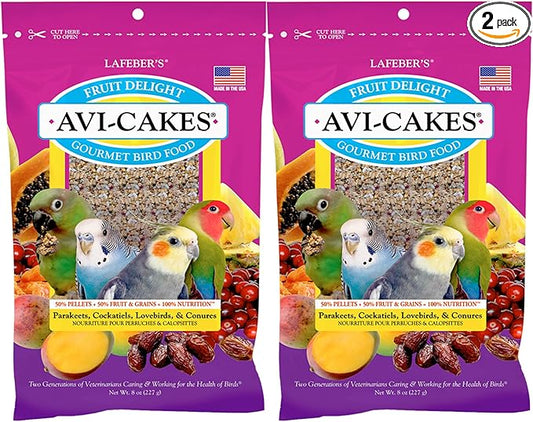 LAFEBER'S Fruit Delight Avi-Cakes Pet Bird Food, Made with Non-GMO and Human-Grade Ingredients, for Cockatiels Conures Parakeets (Budgies) Lovebirds (8 oz Pack of 2)