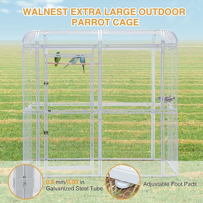87-Inch Heavy Duty Walk-in Bird Cage – Large Outdoor Aviary Metal Birdcage with Stand, 7.22x5.25x6.8ft Flight Space for Macaw, Budgie, Conure, Lovebird, Parakeet, Cockatiel
