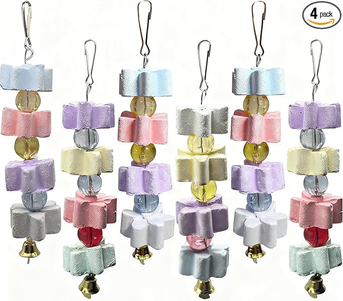 6Pieces Parrot Beak Trimmer Bird Beak Grinding Stone Teeth Lava Block Mineral Calcium Rock Chewing Toys with Bell for Parakeet Conure Budgies Rabbit Chinchilla Hamster