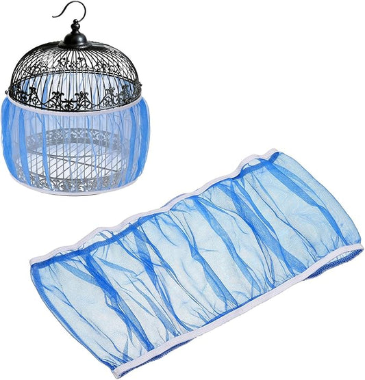 Bird Cage Seed Catcher, Bird Cage Net Cover Seeds Guard, Universal Birdcage Accessories, Blue, Circumference 31.5"-43.3", Height 7.9" for Parrot Cockatiel Enclosures