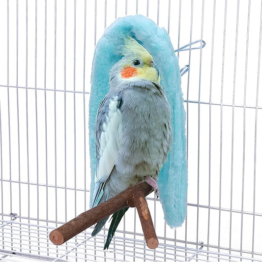 Comfort Corner Fleece Bird Blanket Parrot Cage Snuggle Hut Warm Bird Nest House Bed Hanging Hammock Toy for Parakeet Cockatiel Pigeon Small Animals Shelter Plush Bedding(Blue/L)