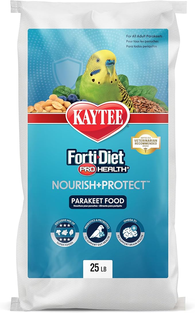 Kaytee Forti-Diet Pro Health Nourish+Protect Parakeet Food, Comprehensive Nutrition Backed by Science, Digestive Health, Immune Support, 25 pounds