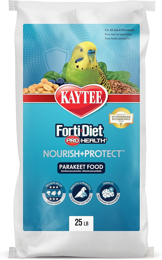Kaytee Forti-Diet Pro Health Nourish+Protect Parakeet Food, Comprehensive Nutrition Backed by Science, Digestive Health, Immune Support, 25 pounds
