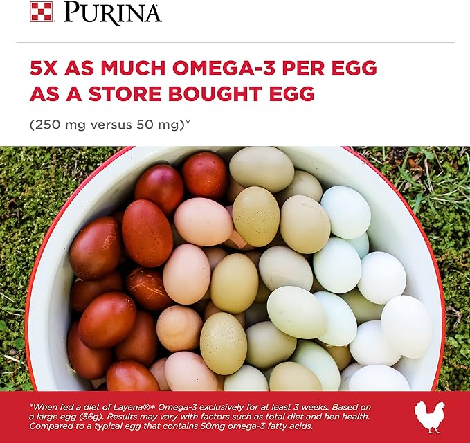 Purina Layena+ | Nutritionally Complete Layer Hen Feed | Omega 3 Formula - 40 Pound (40 lb) Bag