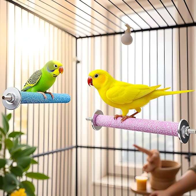 4 Pcs Bird Perch Stand Toy,Random Bird Perch Stand Toy Wood Parrot Grinding Claw Sticks Sanded Cage Toy for Parakeets Finches Parakeet Toys, Sanded Surface Cage Accessories for Parakeets Finches