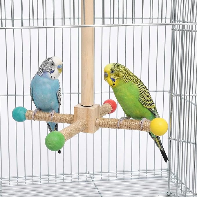 1pcs Bird Stand Perch Toy Interactive Wood & Hemp Rope Perch Enrichment Exercise for Small Medium Parrots Easy Install Birdcage Accessory Long Hemp Rope