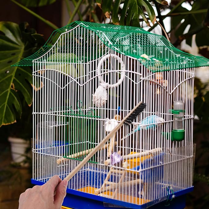 TEHAUX Bird Cage Cleaning Brush, Bird Cage Cleaner Wooden Long Handle Parakeet Cage Cleaner for Parrots Birds Cage Necessary Supplies, Random Color