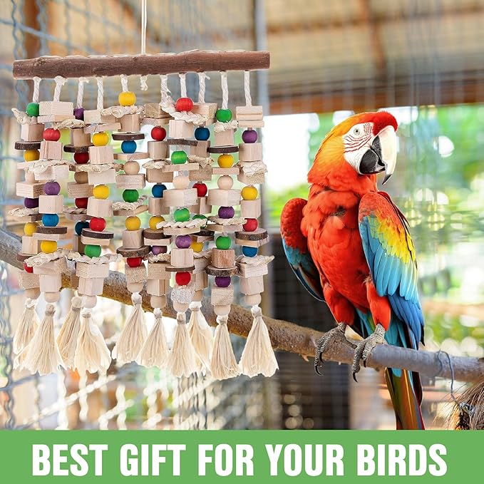 Jorewood Large Bird Parrot Toys,Multicolored Natural Macaws Toy Bird Chewing Toy for Cokatoos African Grey and Large Medium Birds