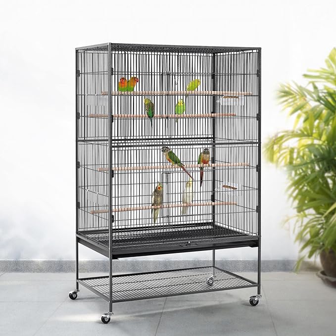 Aviary on Stand Large Bird Cage on Wheels Sturdy Metal for Parrot Parrots 93.5 x 56.5 x 153 cm