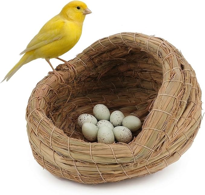 Woven Straw Bird Nest for Egg Laying Comfortable Backyard Bird Coop Nesting Box Easy Clean and Assemble Multi-Functional Poultry House Accessory 5.90X5.51X4.33In