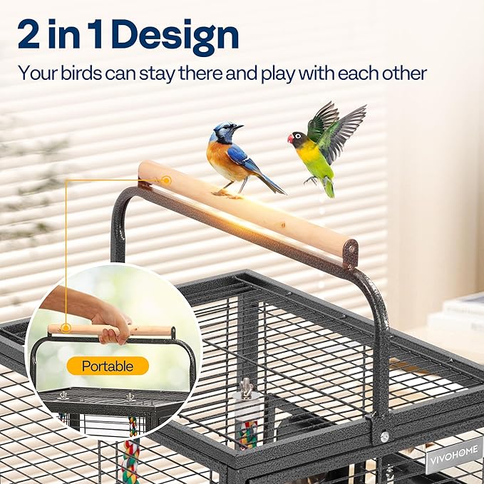 VIVOHOME 19 Inch Wrought Iron Bird Travel Carrier Cage for Parrots Conures Lovebird Cockatiel Parakeets Black