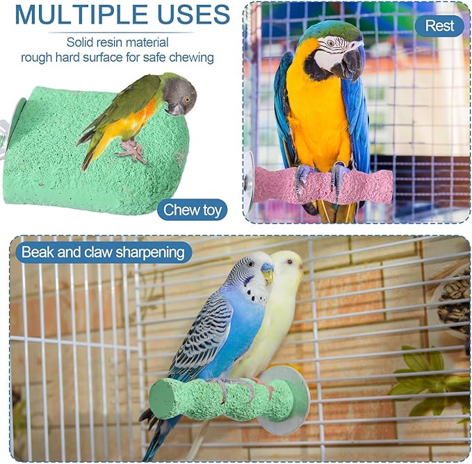 4pcs Bird Beak Grinding Stone, Beak Grinding Stone & Cage Platform Stand Perch Toy Foot Claws Trimmer Chewing Treats Toys Accessories for Parakeets Cockatiels Budgie Parrot Conures Lovebirds
