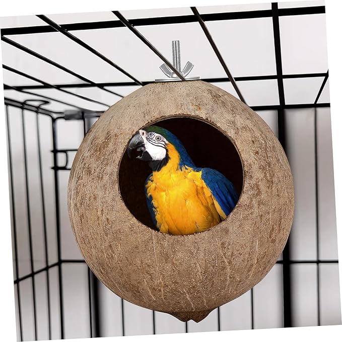 ibasenice Coconut Shell Bird Nest - Handmade Parakeet, Canary, Finch Breeding House - Natural Bird Cage Accessory for Yard and Garden Decoration