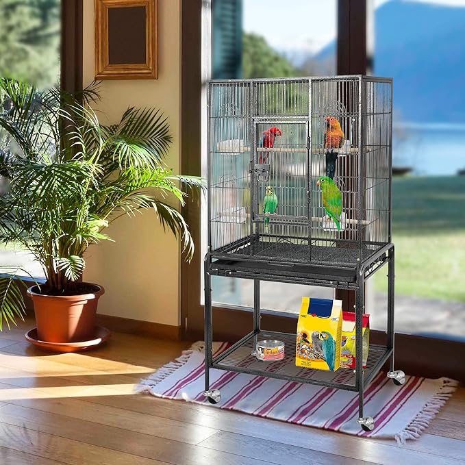 Nova Microdermabrasion 53-Inch Large Wrought Iron Bird Cage with Stand and Perch for Parrots, Cockatiels, Parakeets, and Macaws (Black)
