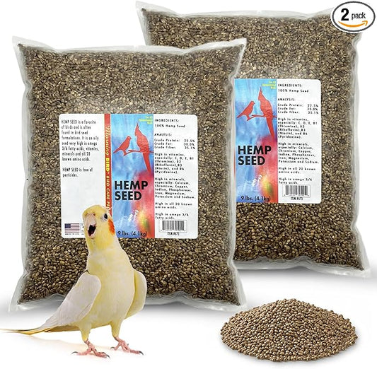 Morning Bird Hemp Seeds 18 lbs (2-Pack, 9 lbs Each) – High in Natural Protein, Healthy Fats, Omega 3 and 6 Fatty Acids, Delicious Natural Flavor, Supports Feather Growth & Overall Health
