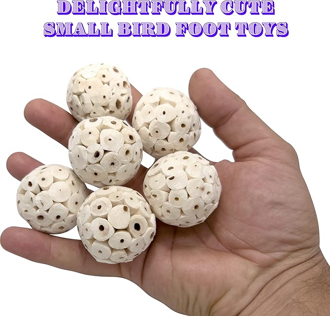 5122 Mini Sola Balls Pk6 - Small Size Natural Chewable Foot Toys, Air Dried Lightweight Foraging Sola Wood Balls, Easy to Shred and Chew, Excellent for Small Pets Budgie Cockatiel Lovebird Parrotlet