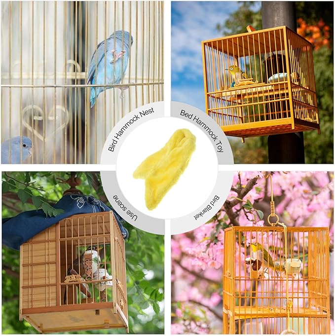 FOMIYES 1pc Cozy Fleece Bird Blanket for Parrots Warm Snuggle Hut Bed Hammock Toy Easy to Install Removable and Convenient for Cage for Parakeets Cockatiels and Lovebirds Lemon