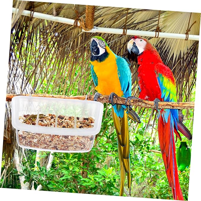 2pcs Plastic Bird Feeders Transparent Hanging Food Bowls for Parrots Birds Capacity Feeders for Learning to Eat