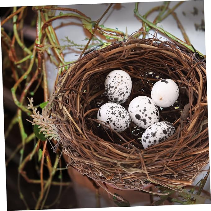 Amosfun 24pcs Easter Simulation Bird Nest with Eggs Artificial Nest Natural Bird Easter Egg Ornament for Decor