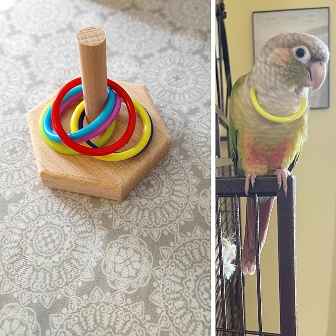 QBLEEV Bird Training Ring Toy, Parrot Trick Tabletop Toys, Educational Stacking Color Rings, Cage Toys