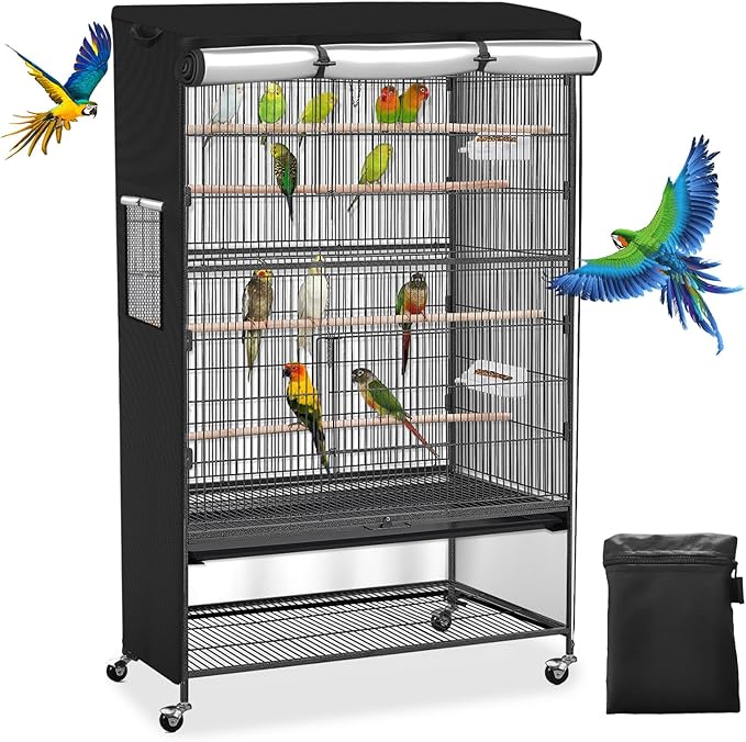 Roasivi Universal Large Bird Cage Cover Bird Cage Covers for Night Light-Blocking & Breathable Fit for Parrots and Other Small Animals Waterproof Durable Oxford Fabric 33" L x 23" W x 41" H Black