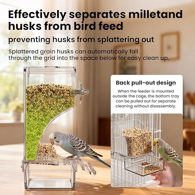 No Mess Bird Feeder Water Dispenser Set,Automatic Parakeet Feeder Cage Accessories,Parrot Transparent Food Container Drinker for Cage,Canaries Budgies Lovebirds Cockatiels Finches (Blue)