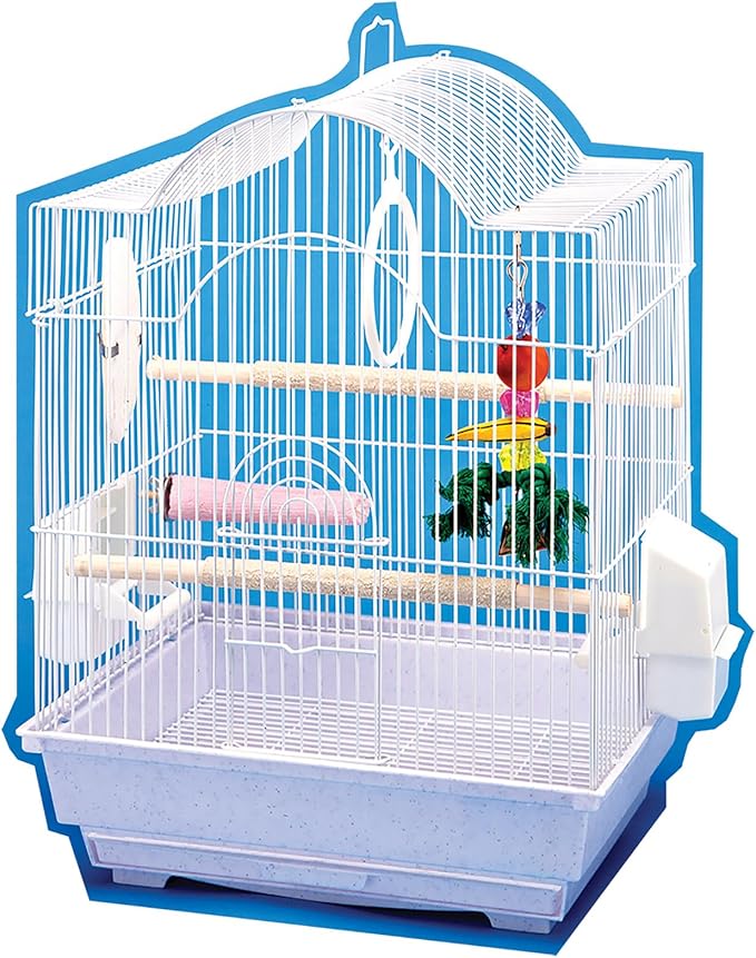 Penn-Plax Small Bird Cage– Great for Parakeets, Lovebirds, Parrotlets, Finches, Canaries, and More – Arch Style Cage – White
