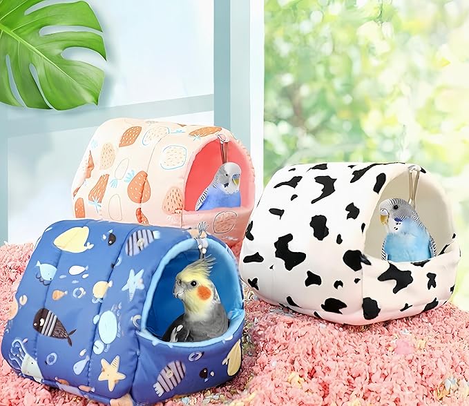 Warm Bird Nest House Plush Birds Hut Bed Hanging Hammock Sleeping Bed Bird Snuggle Cave Hanging Tent for Parrot Parakeet Cockatiel Conure African Grey Macaw-Wild Ocean