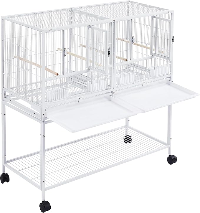 Topeakmart Divided Breeder Bird Cage for Parakeet Canary Lovebird Finch Budgie with Detachable Rolling Stand, White