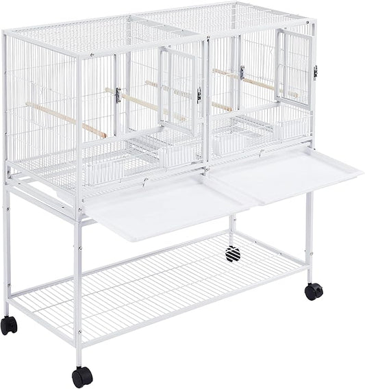Topeakmart Divided Breeder Bird Cage for Parakeet Canary Lovebird Finch Budgie with Detachable Rolling Stand, White