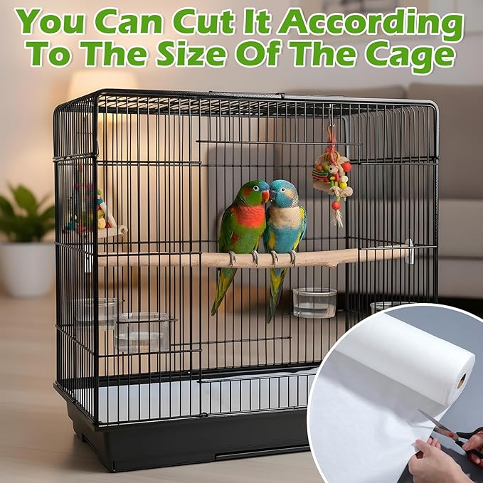 100 Ft x 17.3 Inch Bird Cage Liner, Disposable White Non-Woven Bird Cage Liners Large Size Precut Absorbent Cushion Pad Mat Accessories for Pet, Parrot, Animal