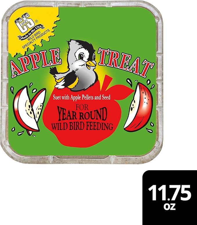C&S Apple Suet Treat, Wild Bird Food for Fruit-Loving Bluebirds, Thrashers, Tanagers, Wrens and Robins, 11.75 Ounces, Pack of 8