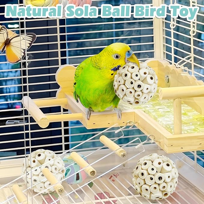PINVNBY 24 Pack Small Sola Balls Bird Toys Soft & Chewable Bird Chew Ball 2.36" Natural Sola Plant Lightweight Shred Toy for Parakeet Cockatiel Lovebird Budgie and Similar Sizes Pets