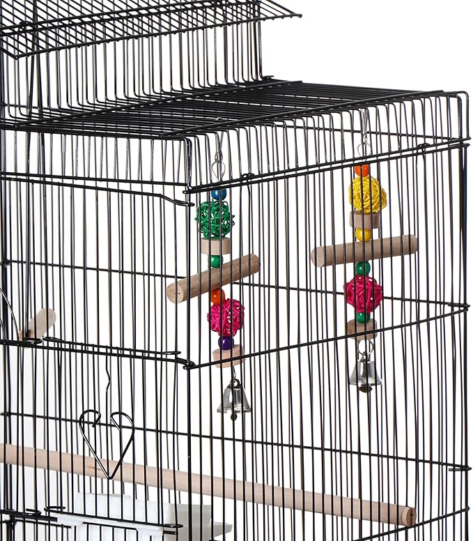 39-Inch Roof Top Bird Cage Large Flight Parrot Cage w/Toys for Small Quaker Cockatiel Sun Conure Parakeet Finch Green Cheek Conure Budgie Lovebird
