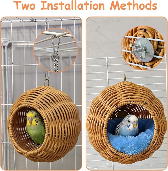 Bird Nest, Warm Bird Bed for Cage Parrot Nesting House Hanging Parakeet Cage Accessories for Lovebird, Canary, Budgie, Finch, Hamster (Single-Hole Style)