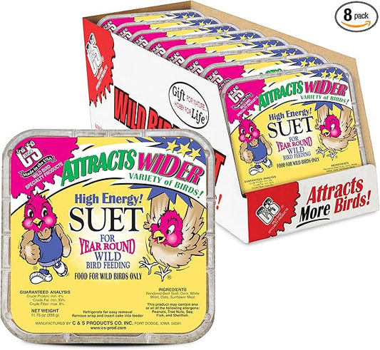 C&S High Energy Suet Treat, Wild Bird Food for Woodpeckers, Nuthatches, Chickadees and Jays, 11.75 Ounces, Pack of 8