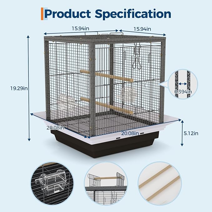 Garvee Small Bird Cage with Playground Stand, 20 Inch High Travel Bird Cage for Parrot, Parrot Carrier for Parakeet, Cockatiels, Budgies Medium Small Sized Birds