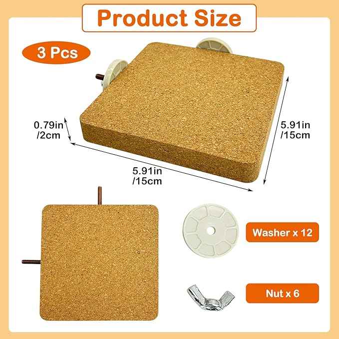 3 Pack Bird Perch Platform Cork Parrot Perch Stand Corner Parakeet Chewing Toy Bird Paw Grinding Cage Accessories for Medium and Large Conures Budgies Cockatiels Finches (Large)
