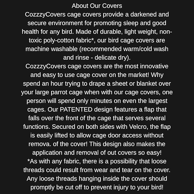 Cozzzy Bird Model 4032 DT Cage Cover 64" H Poly-Cotton Black for Dome Top Bird Cages 38"–40" W x 30"–32" D for Extra Large Parrots Sleep and Light Reduction
