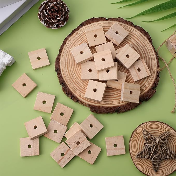 NUOBESTY 100Pcs Parrot Chewing Blocks Natural Wooden Bird Toy with Hanging Holes for Cage Accessories DIY Craft for Macaws African Grey Cockatoos