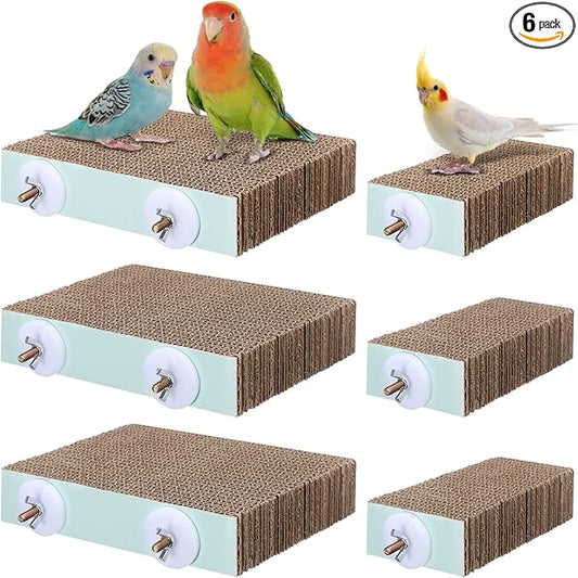 Nuanchu 6 Pcs Paper Bird Chew Toys Parrot Perch Cardboard Platform for Cage Bird Paw Grinding Stand Parrot Cage Playground for Budgie Conure Macaws Cockatiel Parakeet Lovebird Sparrows