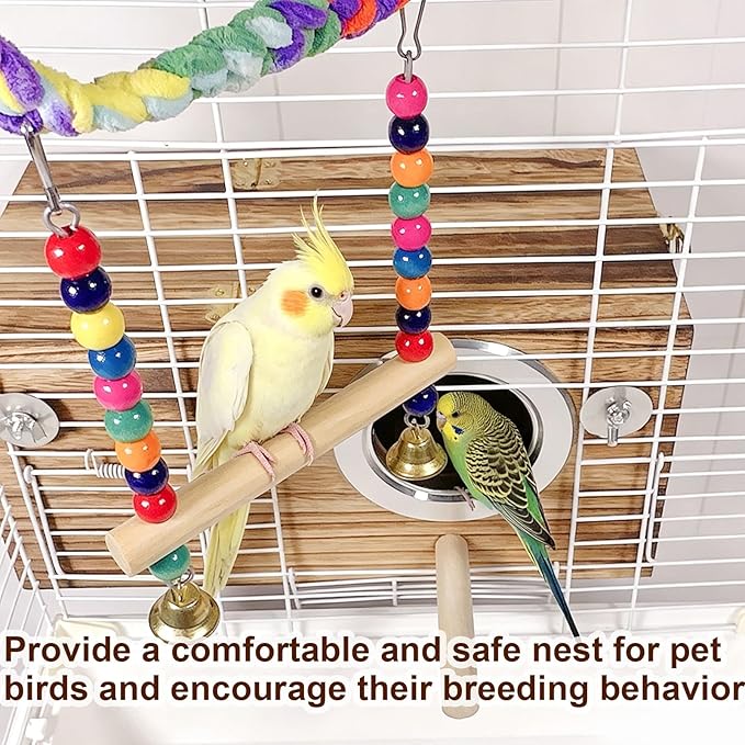 Tfwadmx Large Parakeet Nesting Box, Bird Nest Breeding Box, Wood Parrot Nest Box with Perch Bird Cage House for Cockatiel Lovebirds Budagie Canary Finch (XL)