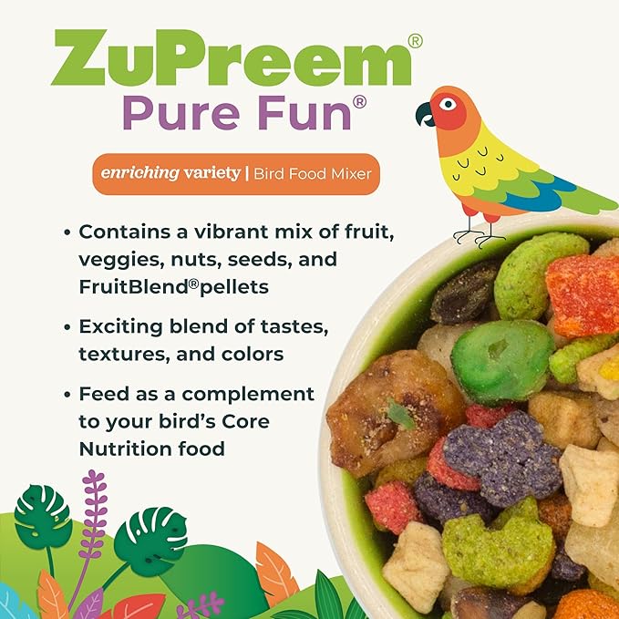 ZuPreem Pure Fun Bird Food, Cockatiel, Lovebird, Quaker, Small Conure, Lorikeet, Bird Seed and Pellets Blend for Medium Birds, ZuPreemEnriching Variety, Made in USA, Cockatiel Food, (Medium, 2 lb bag)
